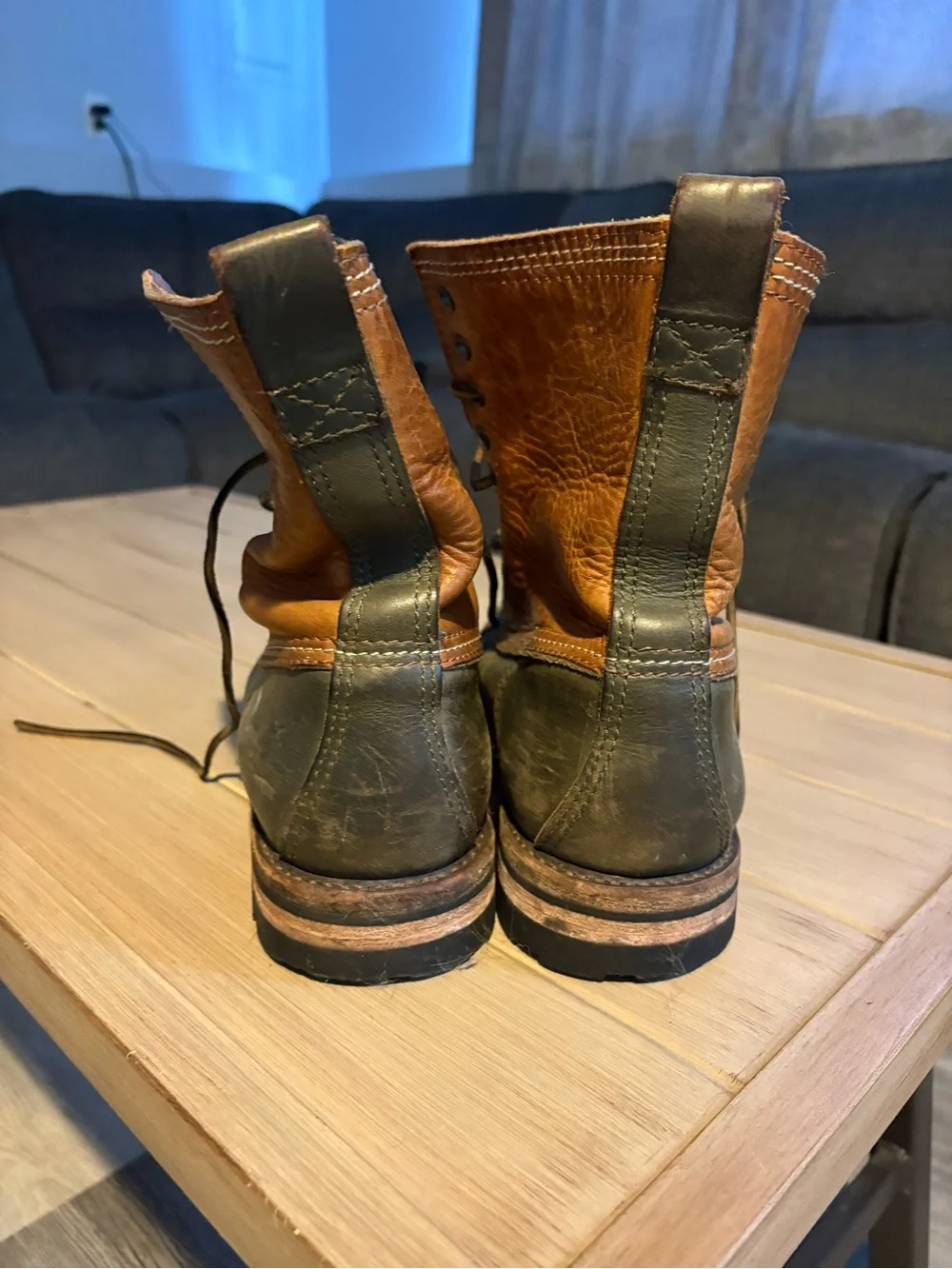 Frye Two-Tone Leather Duck Boots — Tan & Olive